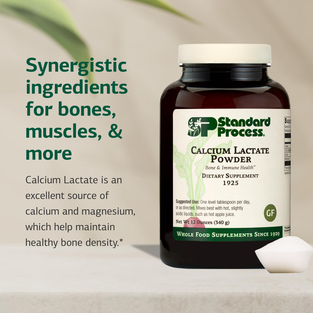 Standard Process Calcium Lactate Powder scoop shows convenient daily dosage.