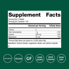 Standard Process Calcium Lactate tablets closeup show compact vegan tablets.