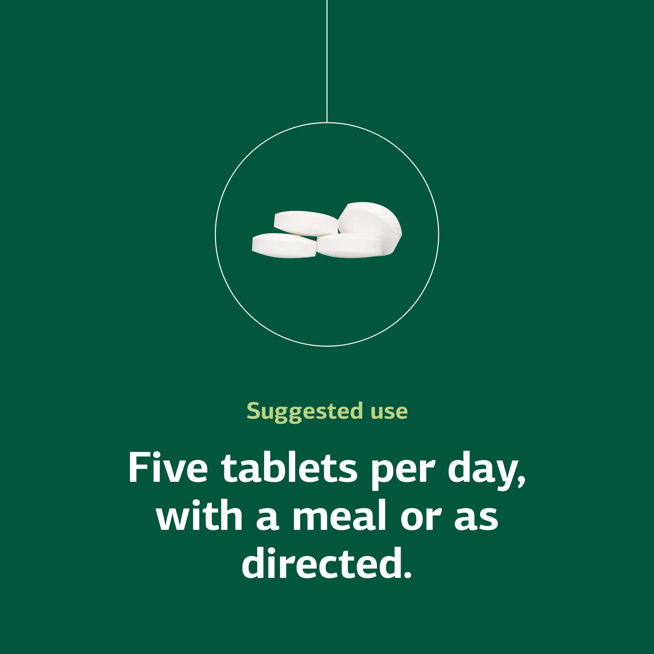Standard Process Calsol serving with a meal showing five-tablet daily dosage
