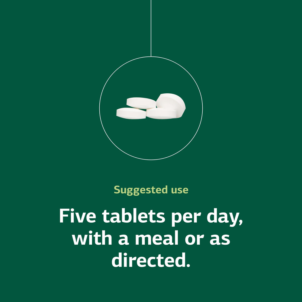 Standard Process Calsol serving with a meal showing five-tablet daily dosage