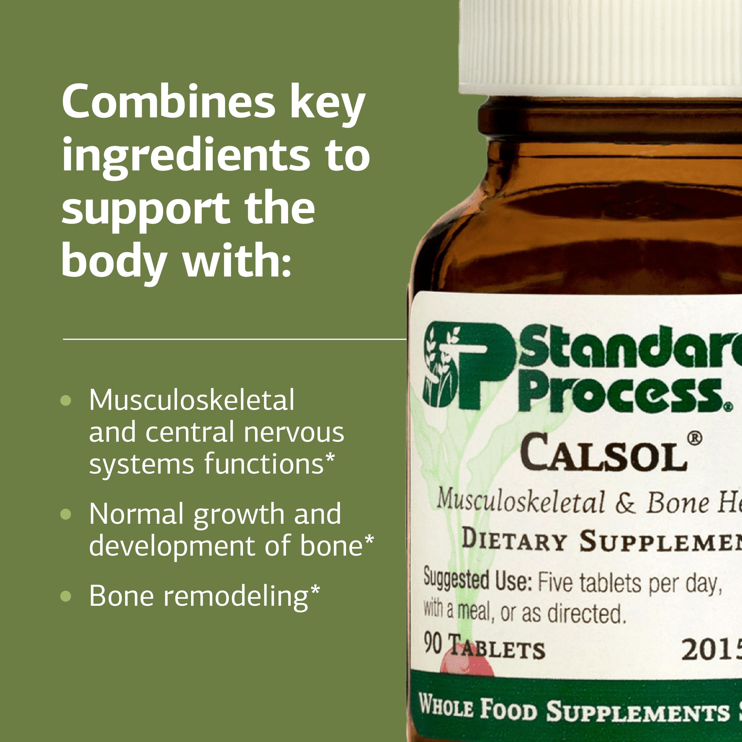 Standard Process Calsol vegan gluten-free badge highlighting bone support