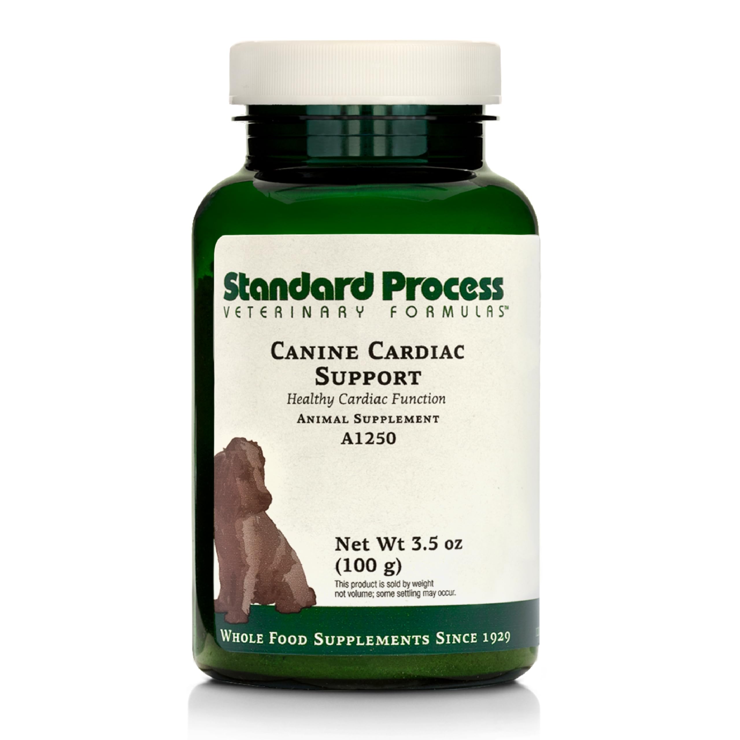 Standard Process Canine Cardiac Support bottle front highlighting heart wellness benefits