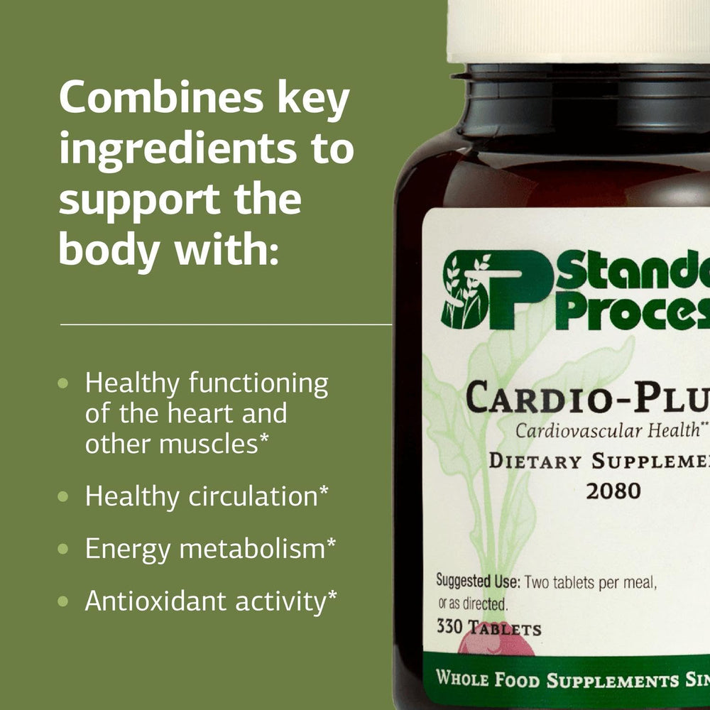 Cardio-Plus dosage information on packaging indicating two tablets per meal.