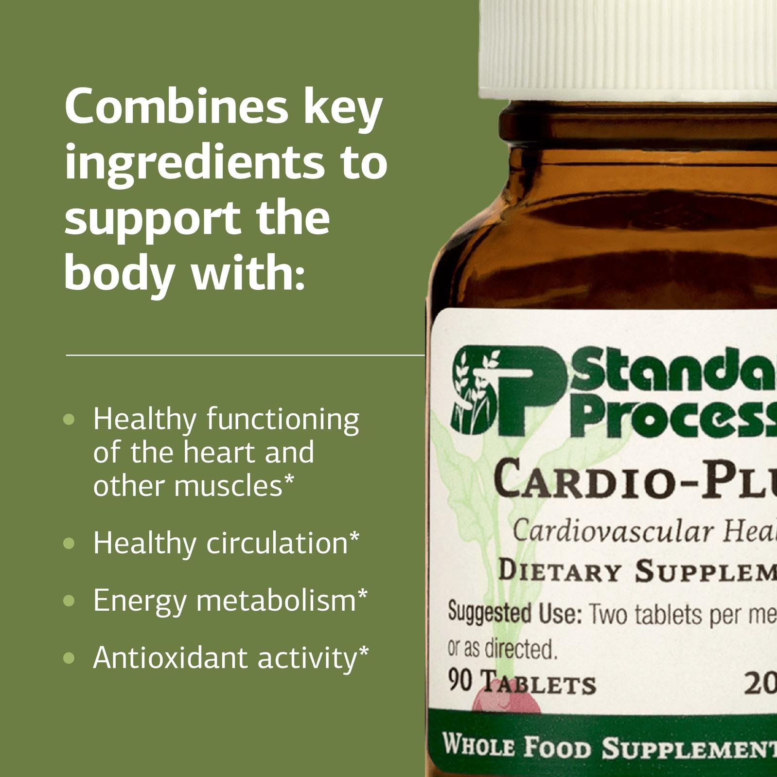 Two tablets with meals support daily heart health.