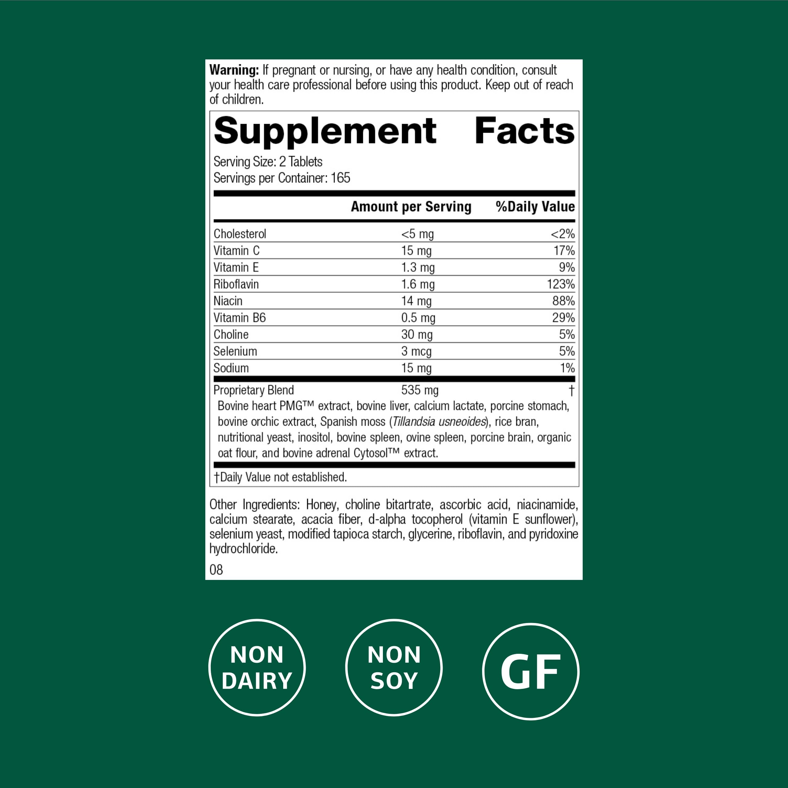 Standard Process Cardio-Plus GF tablets close-up showcases compact daily heart support.