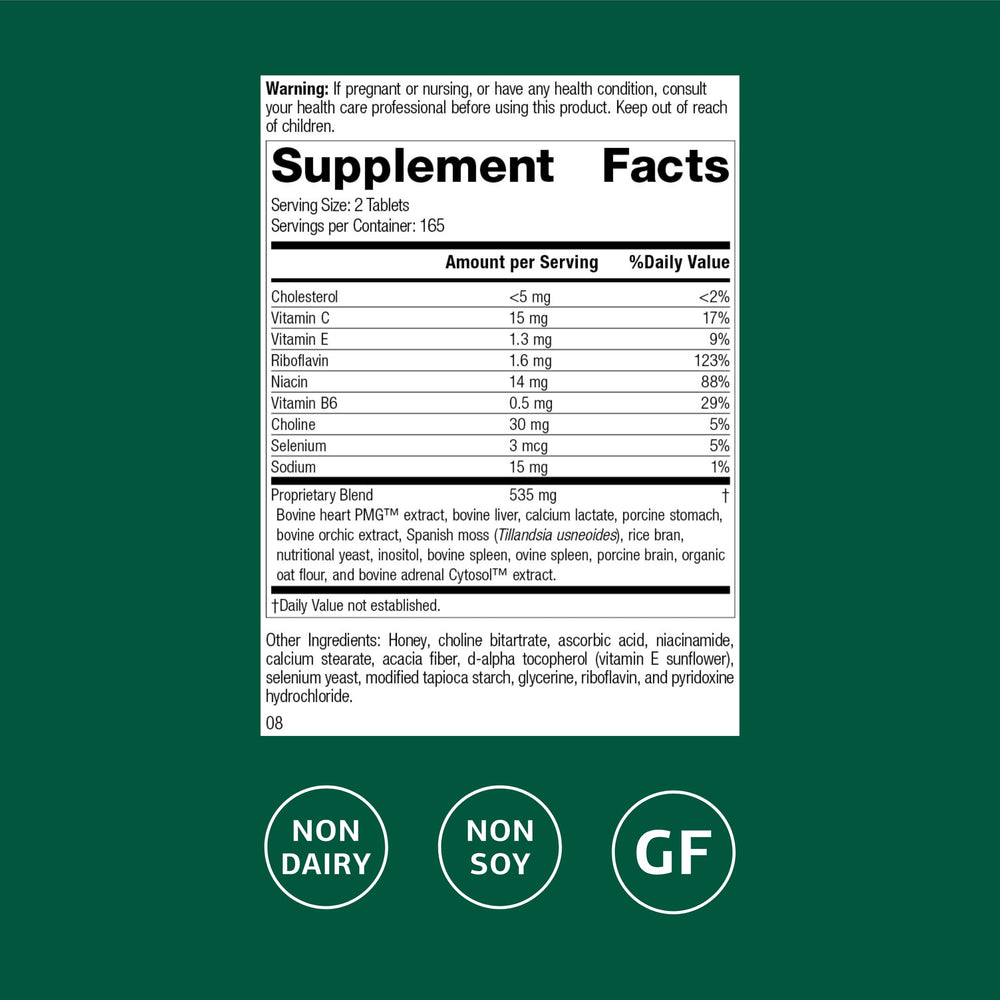 Standard Process Cardio-Plus GF tablets close-up showcases compact daily heart support.