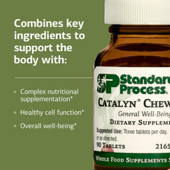 Standard Process Catalyn chewable tablets in hand, convenient on-the-go multivitamin.