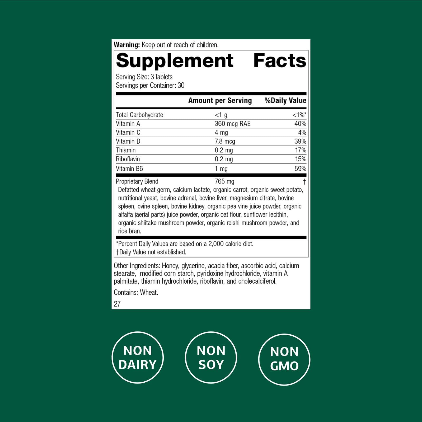 Catalyn tablets close-up highlighting vitamins A, B6, and D for daily nutrition.