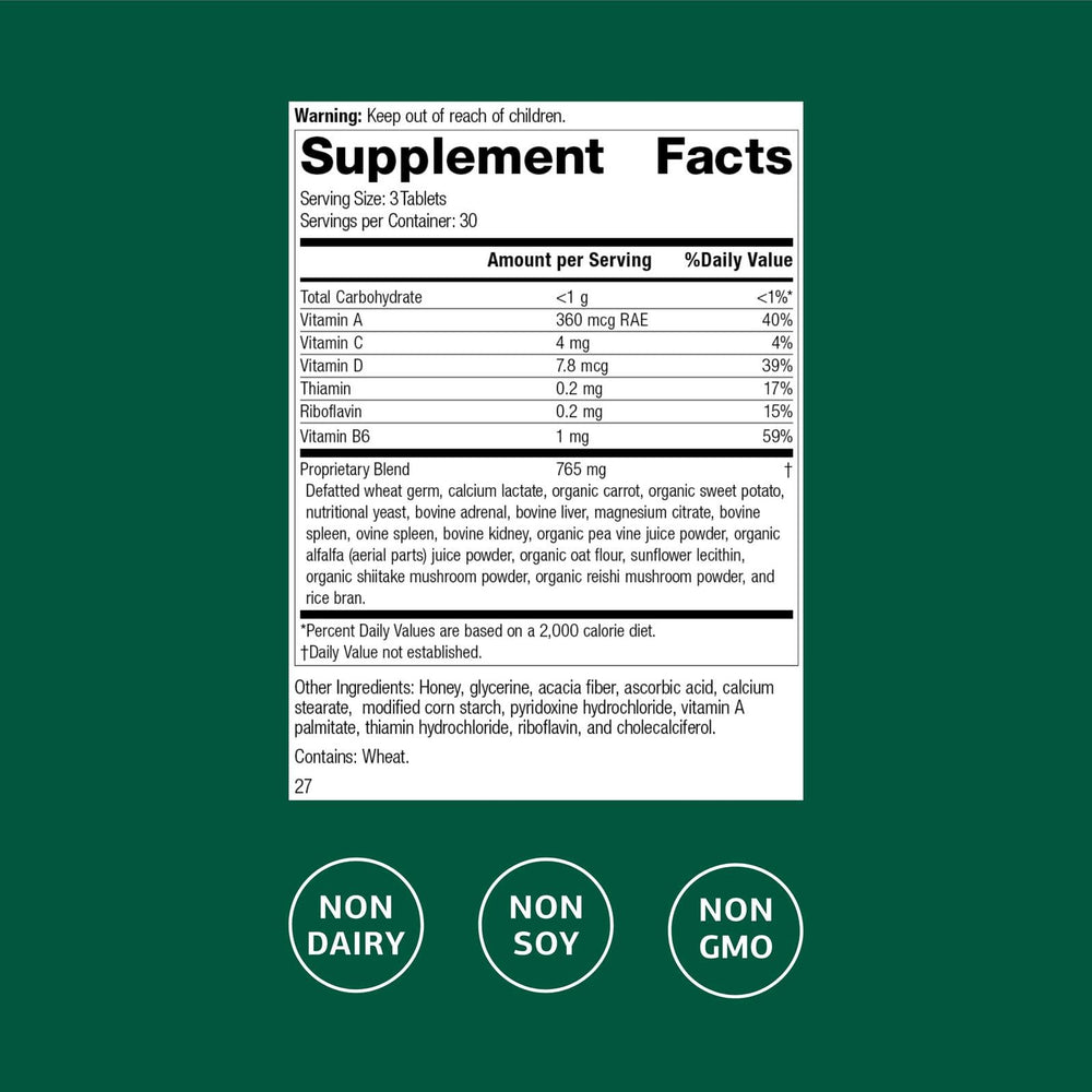 Catalyn tablets close-up highlighting vitamins A, B6, and D for daily nutrition.