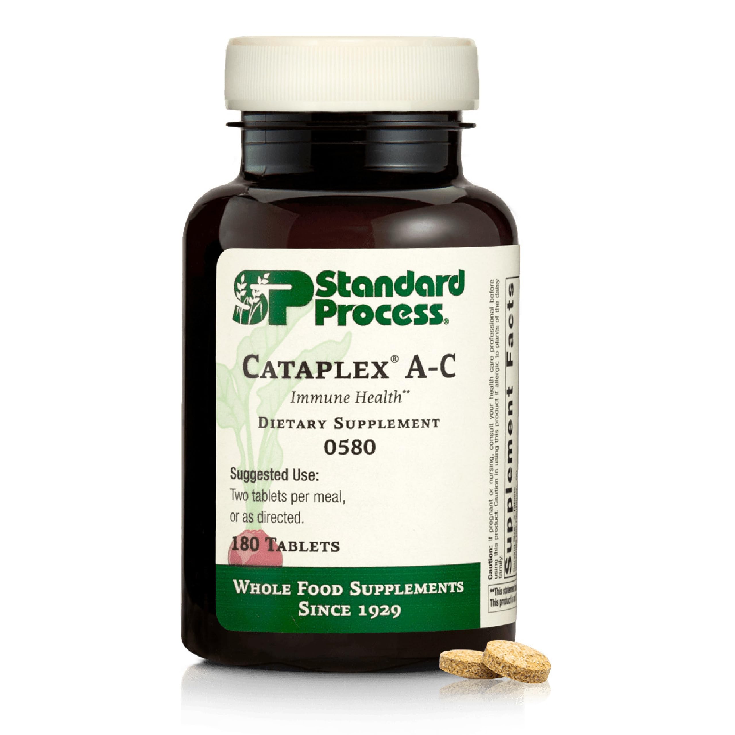 Standard Process Cataplex A-C bottle front with capsules for immune support.
