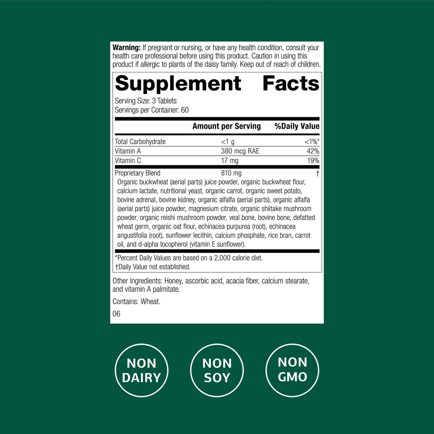 Cataplex A-C-P label close-up showing immune support nutrients