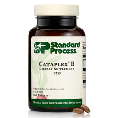 Standard Process Cataplex B bottle closeup highlighting energy-supporting B vitamins.