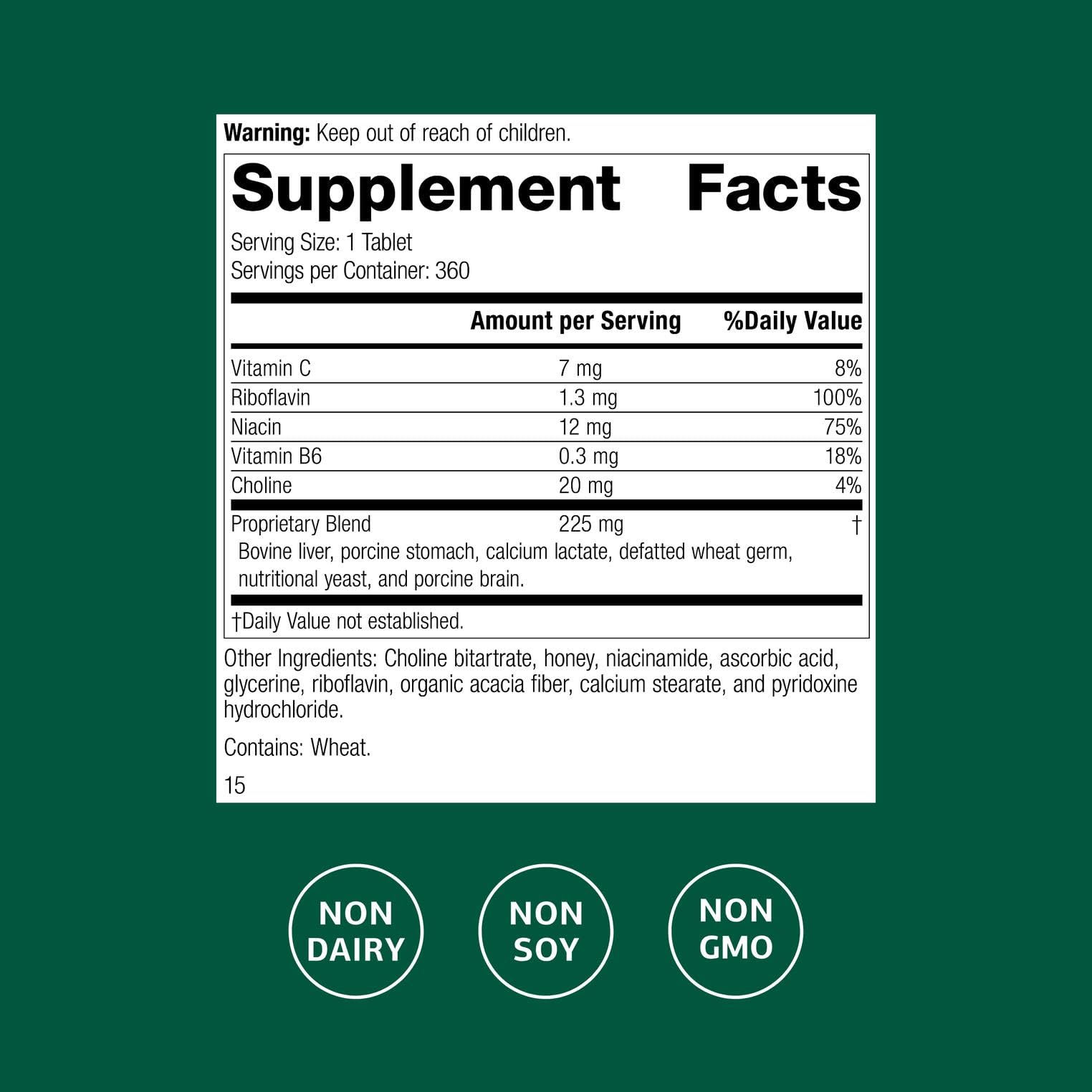 Standard Process Cataplex B2 bottle label closeup highlighting riboflavin content.