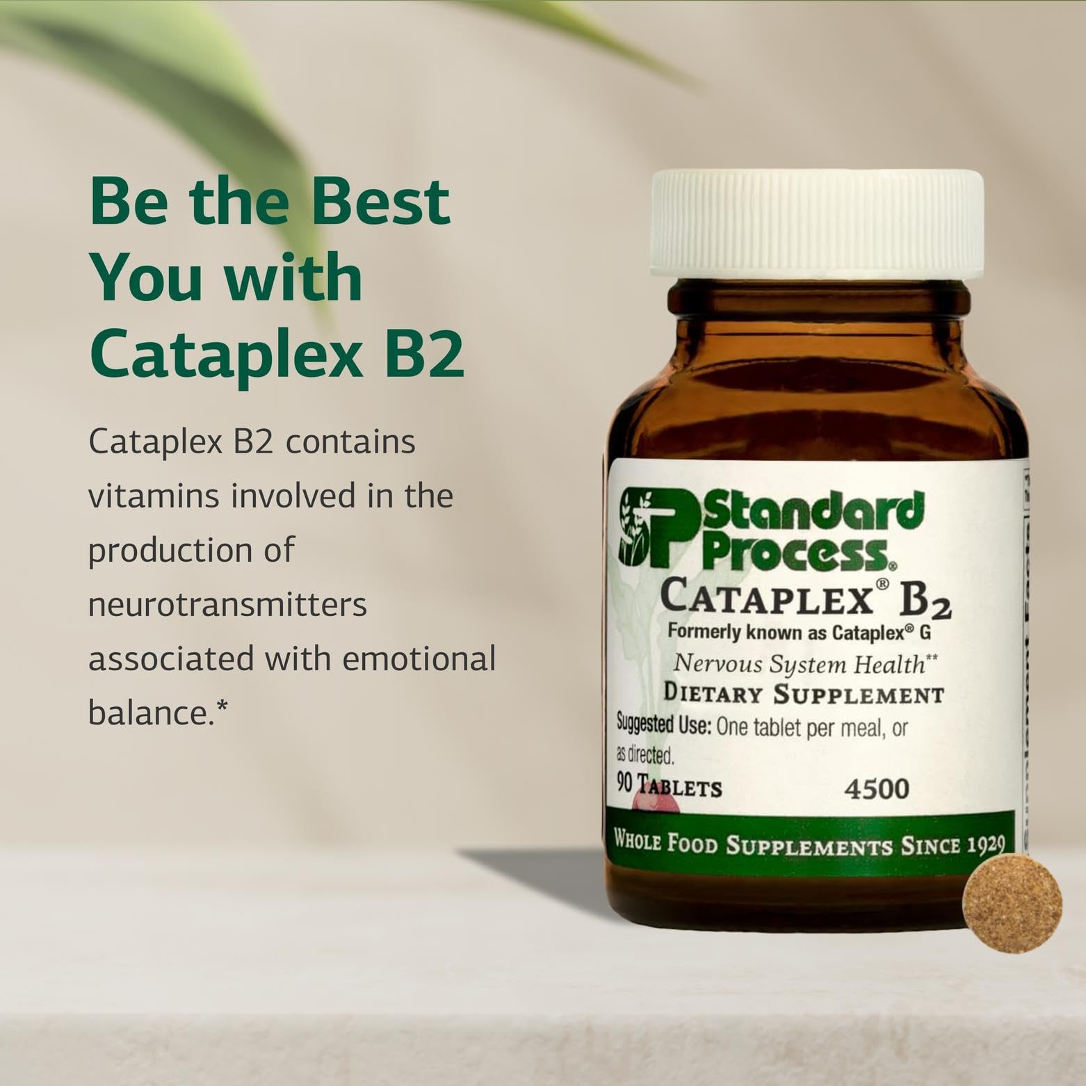 Cataplex B2 bottle pour, suggesting simple daily dosing.