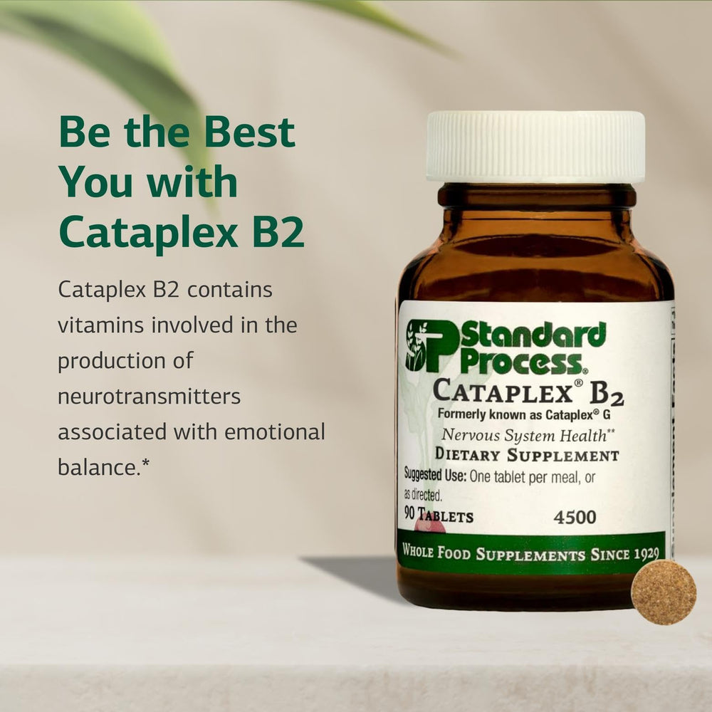 Cataplex B2 bottle pour, suggesting simple daily dosing.