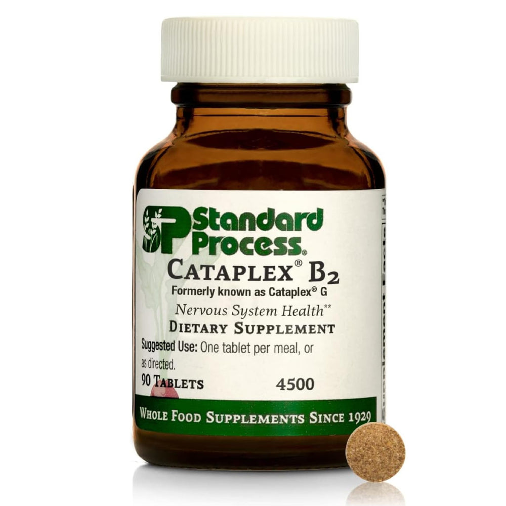 Standard Process Cataplex B2 bottle front view, highlighting daily nervous system support.