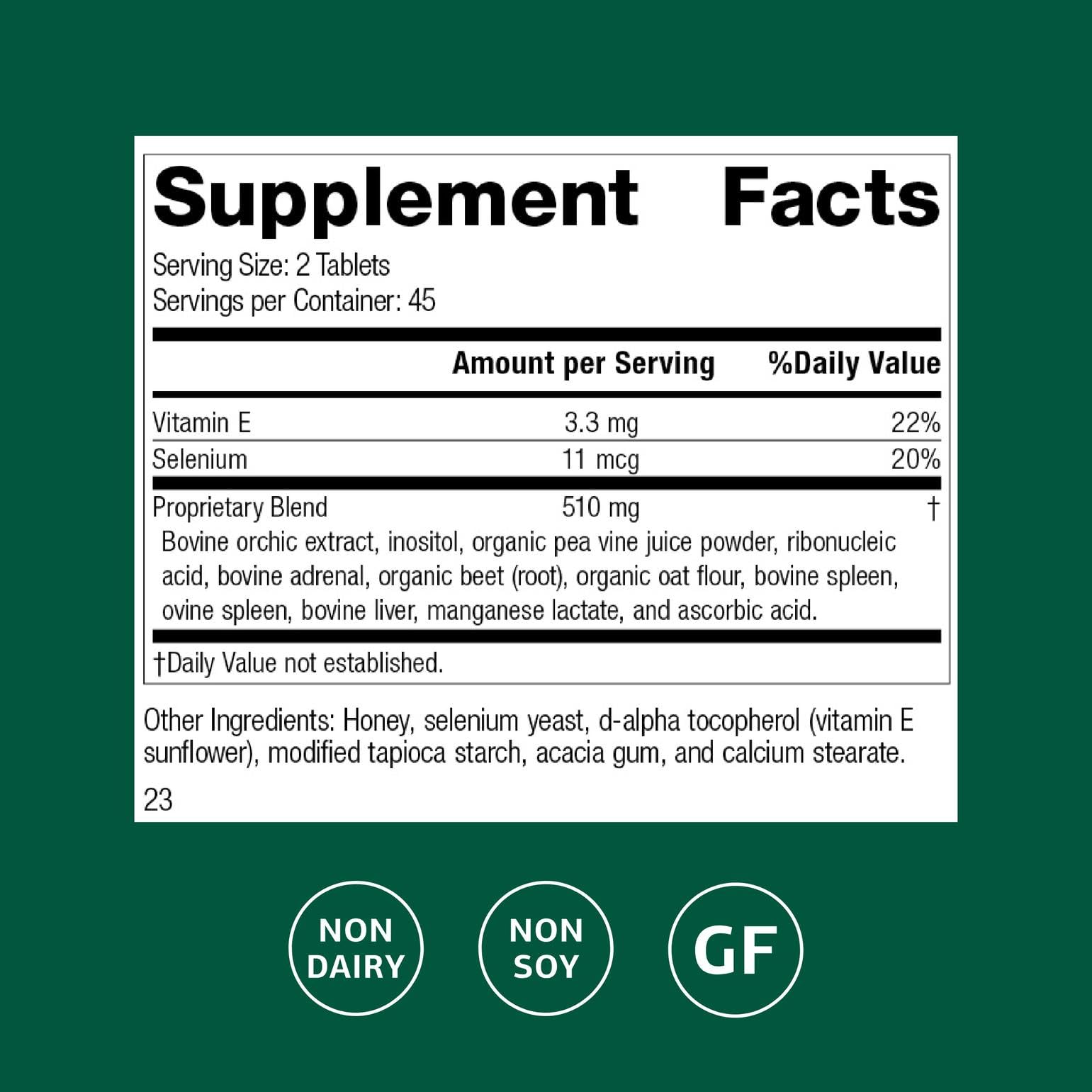 Cataplex E bottle label close-up noting vitamin E and antioxidant support.