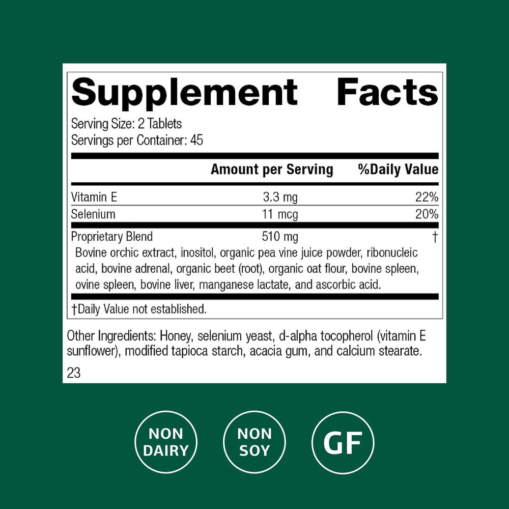 Cataplex E bottle label close-up noting vitamin E and antioxidant support.