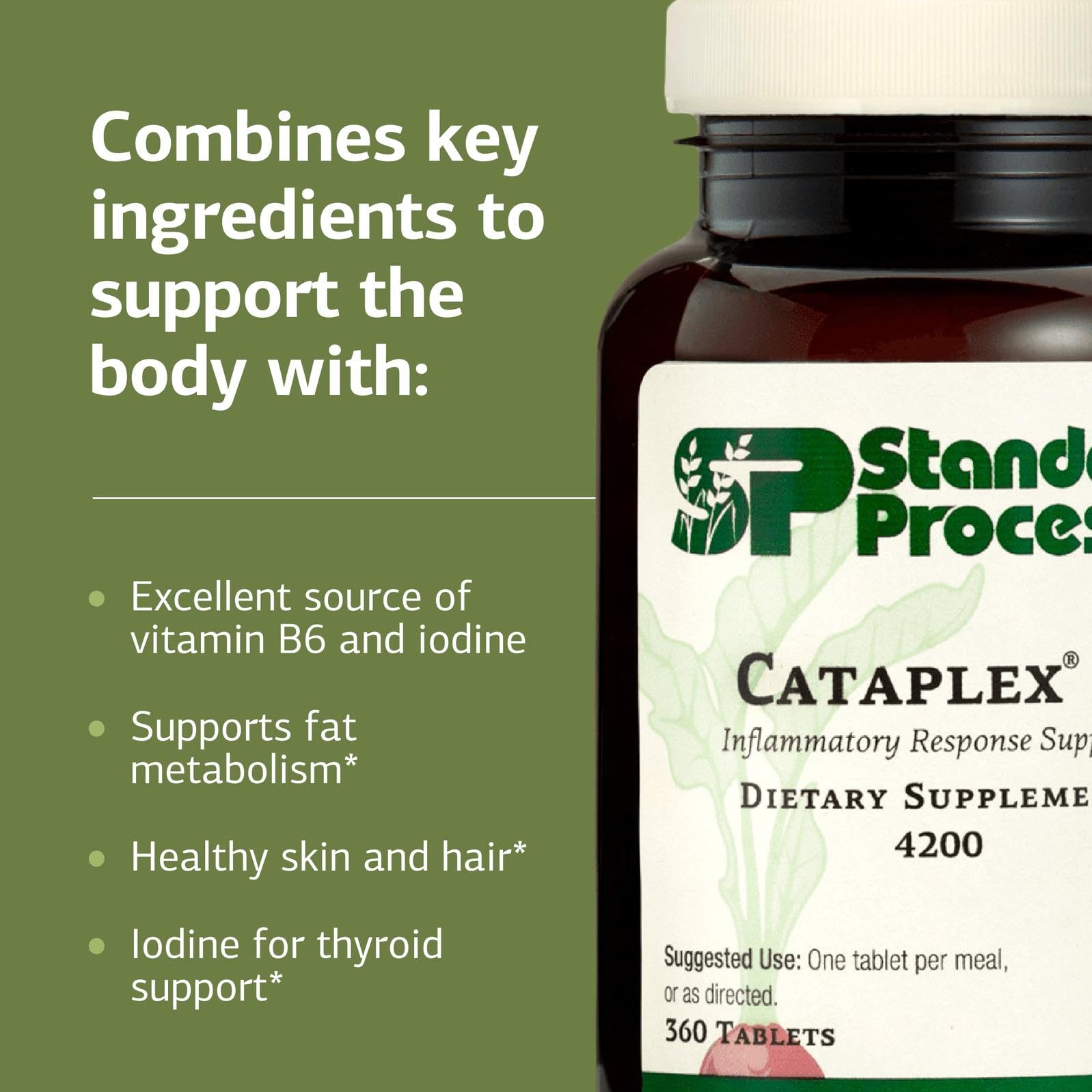 Standard Process Cataplex F label detail showing ingredients and serving information.