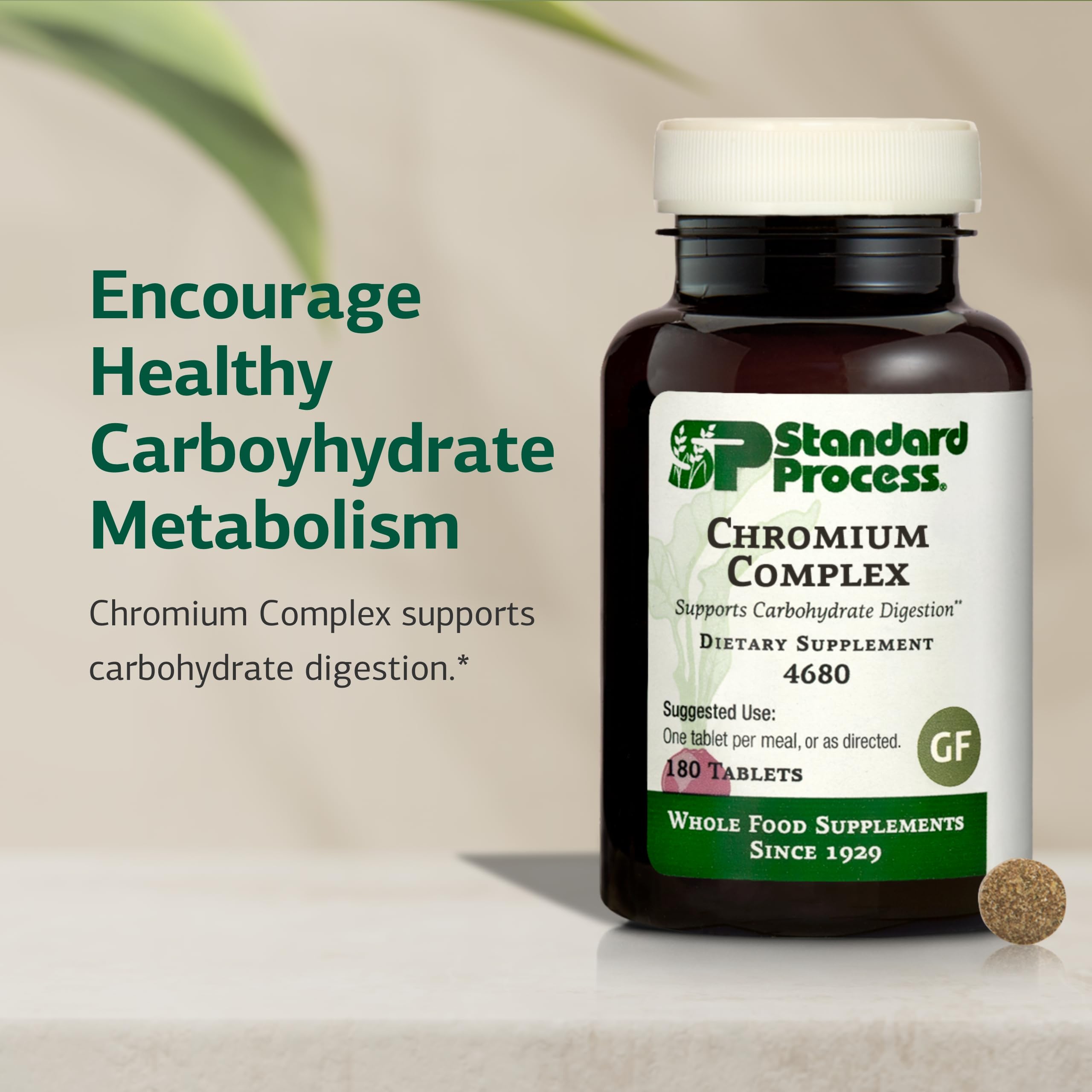 Standard Process Chromium Complex label displaying ingredients and gluten-free status.