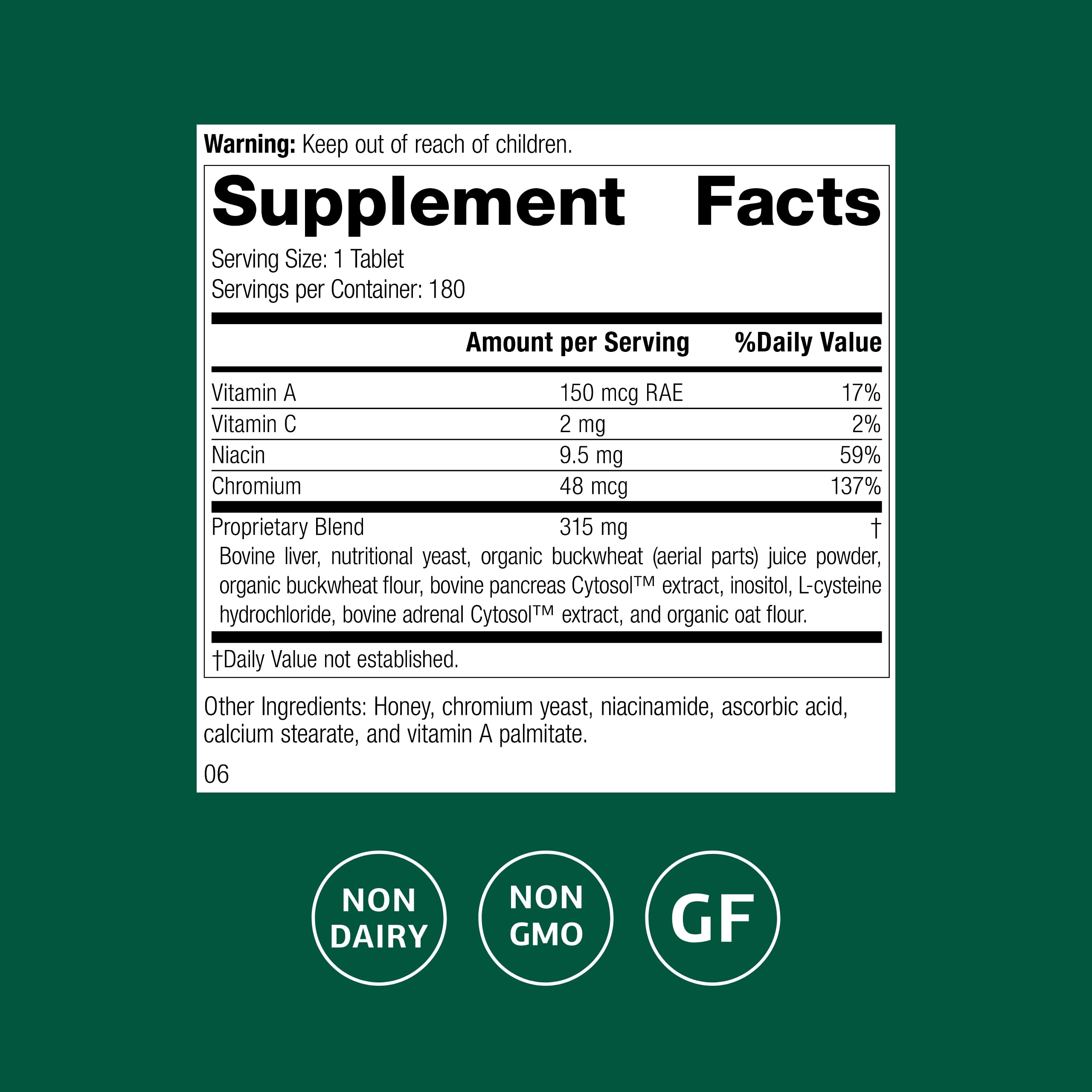 Standard Process Chromium Complex tablets ready for daily use to support healthy metabolism.
