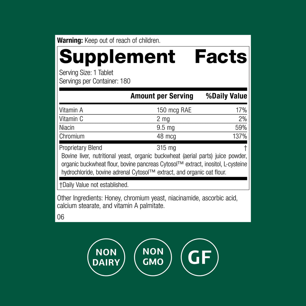 Standard Process Chromium Complex tablets ready for daily use to support healthy metabolism.
