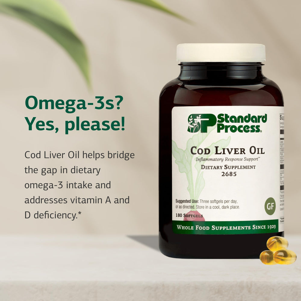 Standard Process Cod Liver Oil label front with vitamins A and D