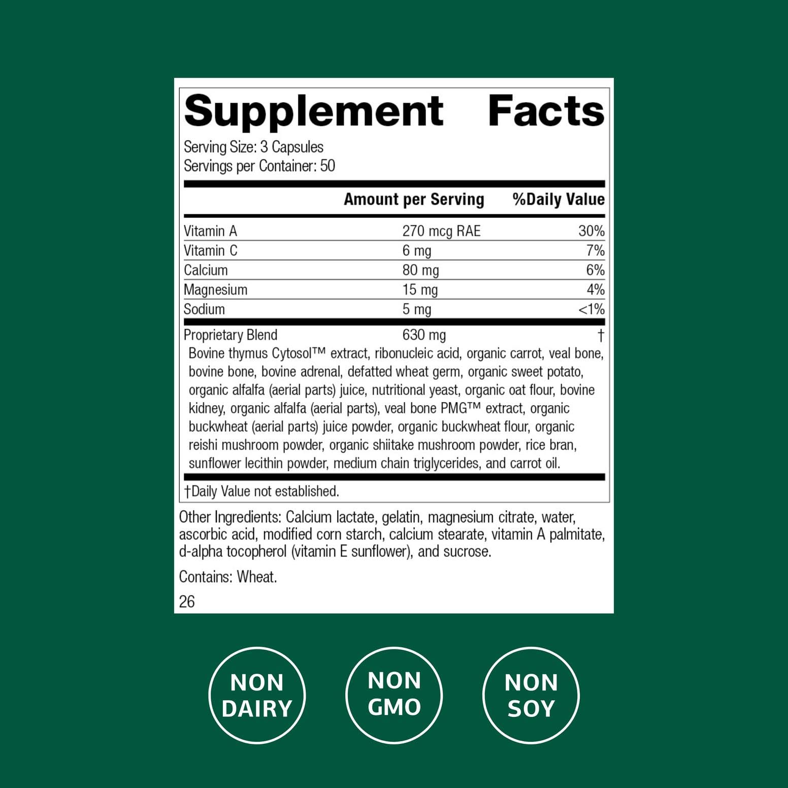Congaplex bottle label highlights thymus support and ingredients.
