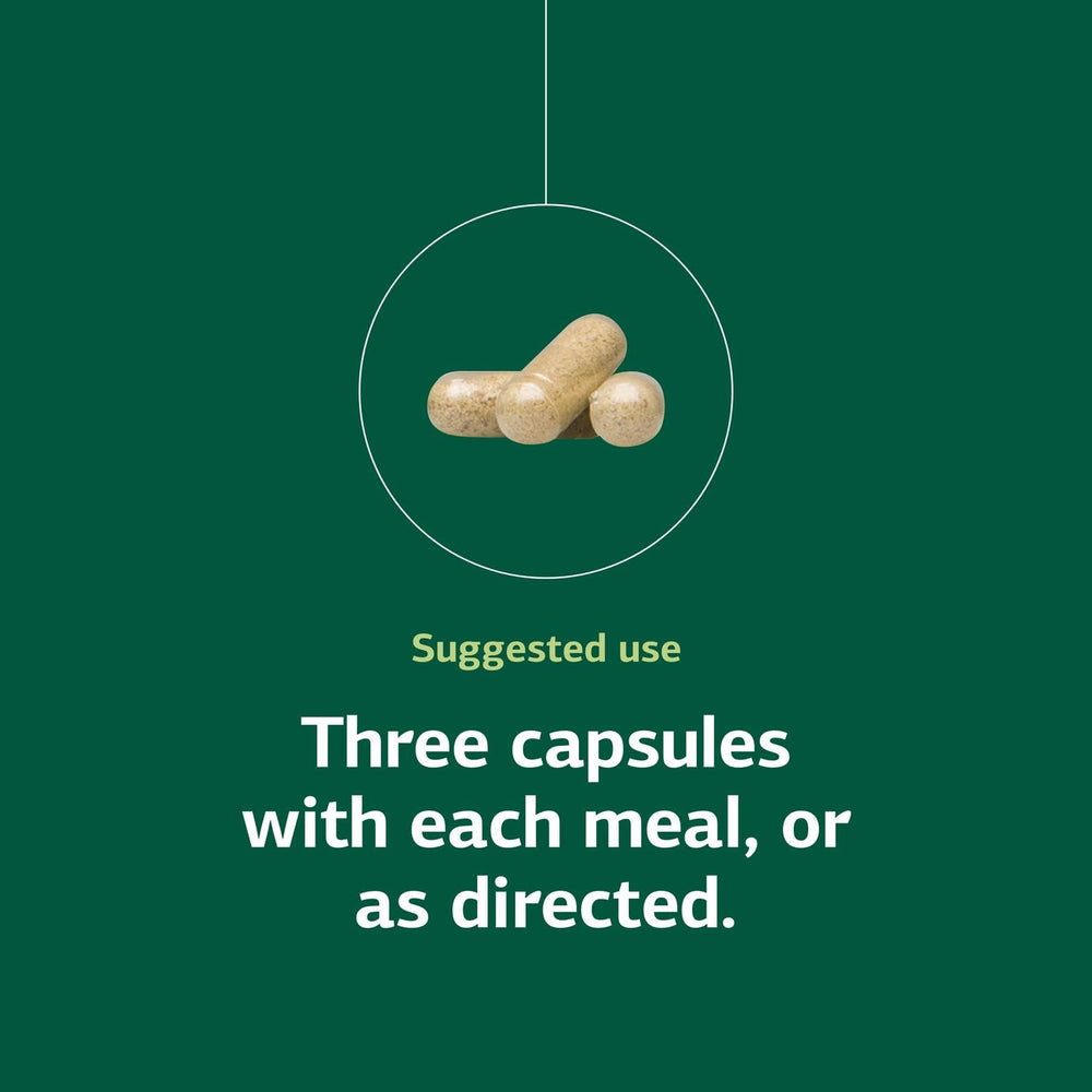 Congaplex dosing reminder shows three capsules per meal for consistency