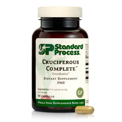 Standard Process Cruciferous Complete bottle cap closeup supports overall liver health.