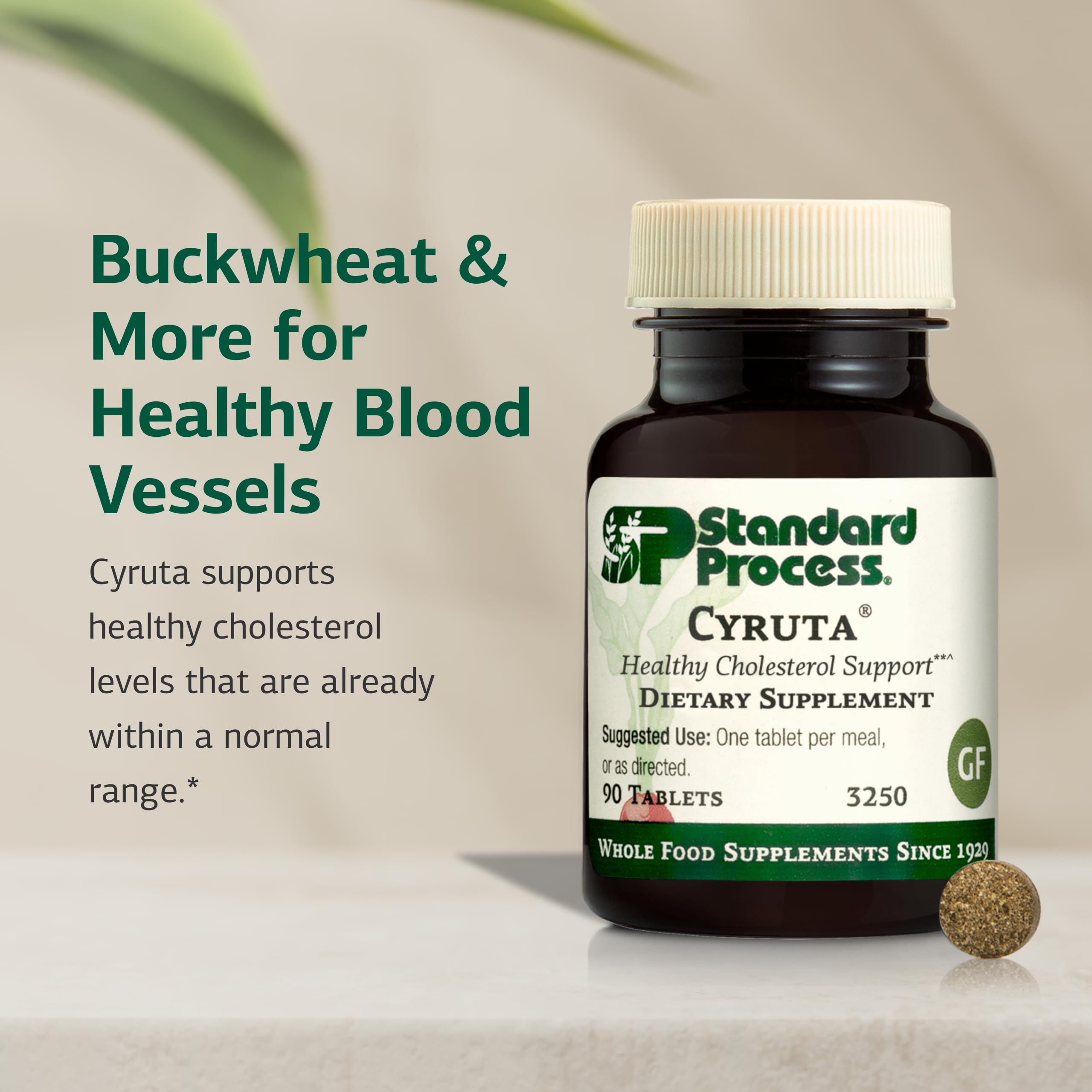 Standard Process Cyruta label featuring organic buckwheat flour for heart support.