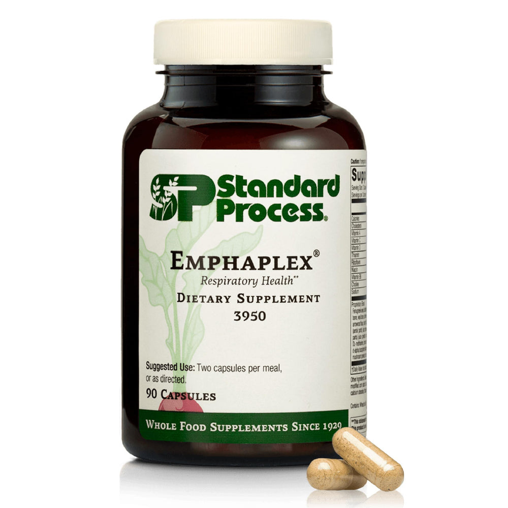 Standard Process Emphaplex bottle front shows dosage and respiratory support hints