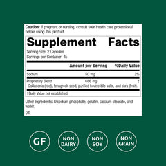 Fen-Cho capsules close-up in bottle, suitable for daily digestive routines.