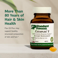 Label detail of Standard Process Flax Oil Plus highlighting gluten-free and non-dairy