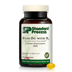 Standard Process Flax Oil with B6 bottle view highlights hormone support possibilities.