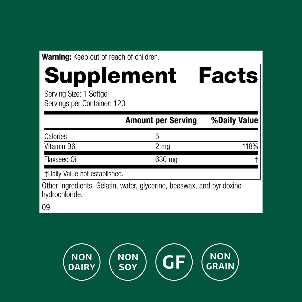 Standard Process Flax Oil with B6 label closeup emphasizes nerve health potential as part of daily routine.