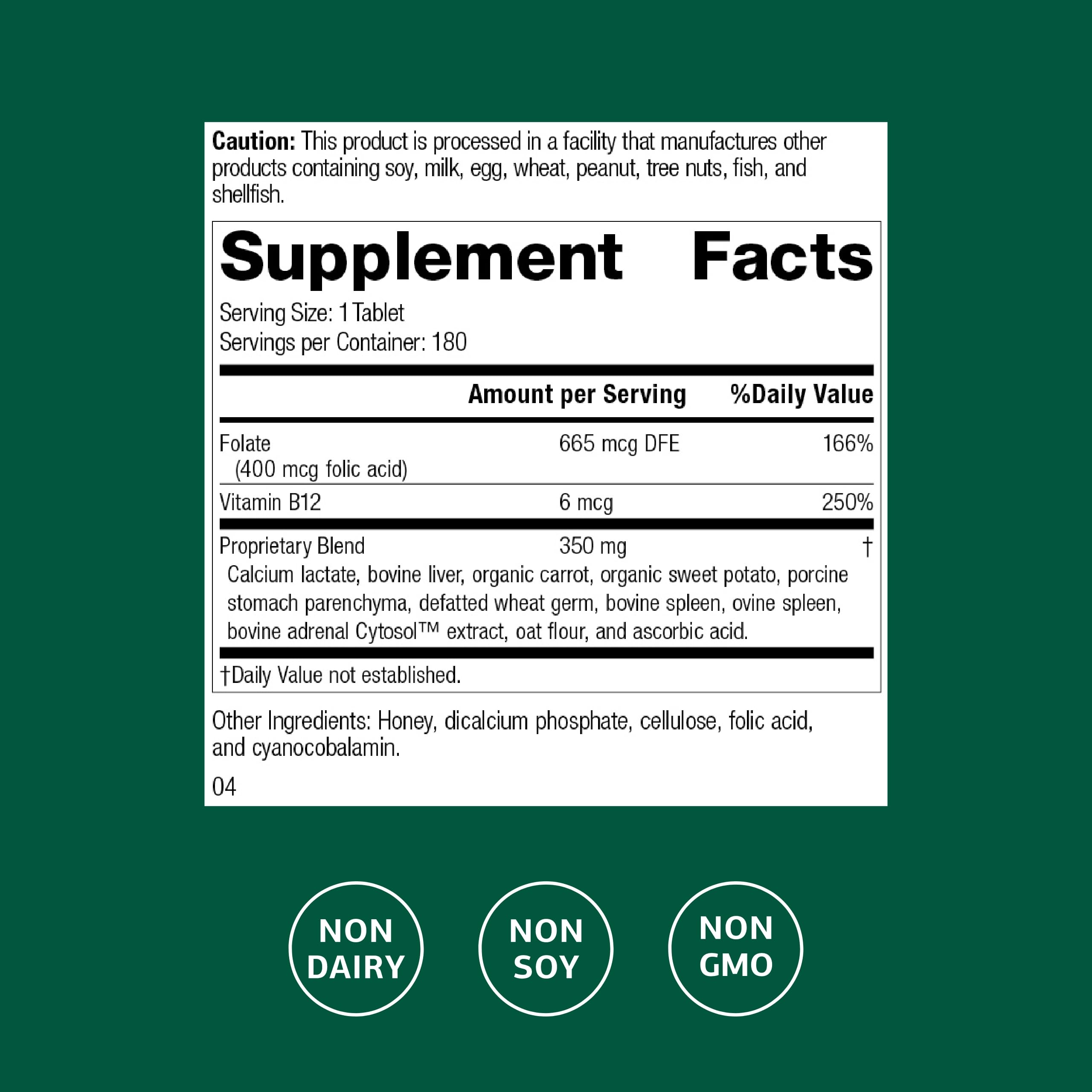 Standard Process Folic Acid B12-180 packaging highlights quality.