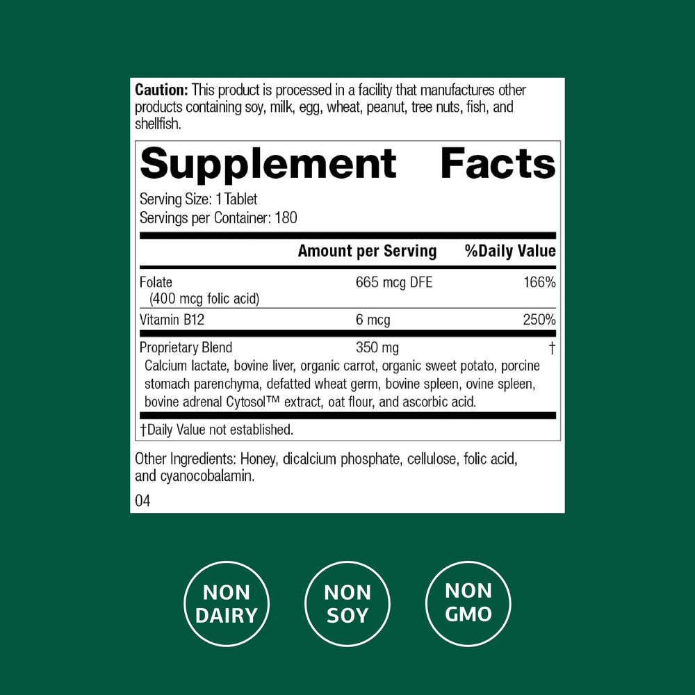 Standard Process Folic Acid B12-180 packaging highlights quality.