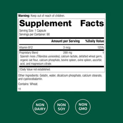 Standard Process For-Til B12 bottle label close-up shows non-dairy formulation.