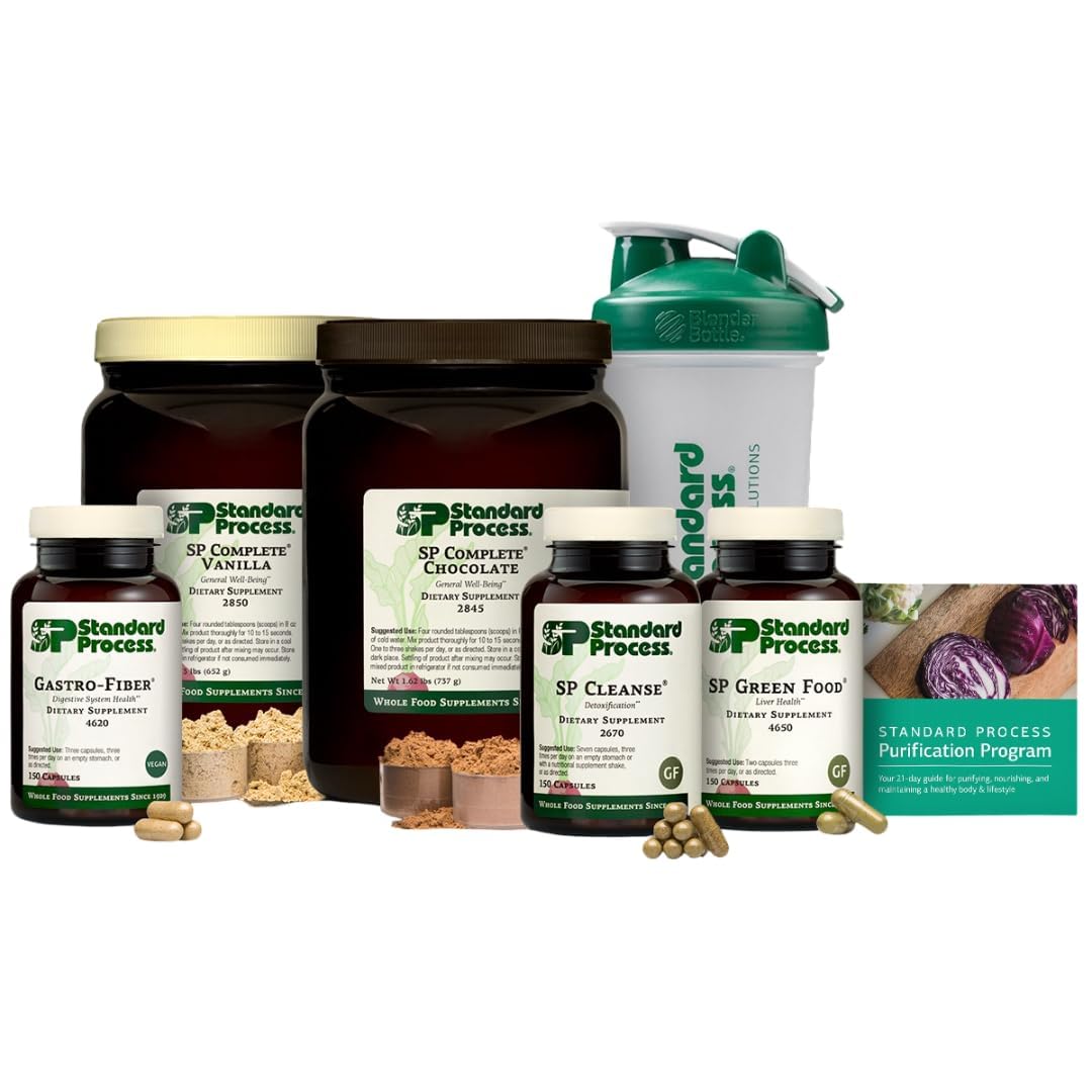 Gastro-Fiber capsules being poured from bottle for convenient daily fiber support.