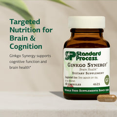 Standard Process Ginkgo Synergy label close-up featuring buckwheat and gotu kola ingredients