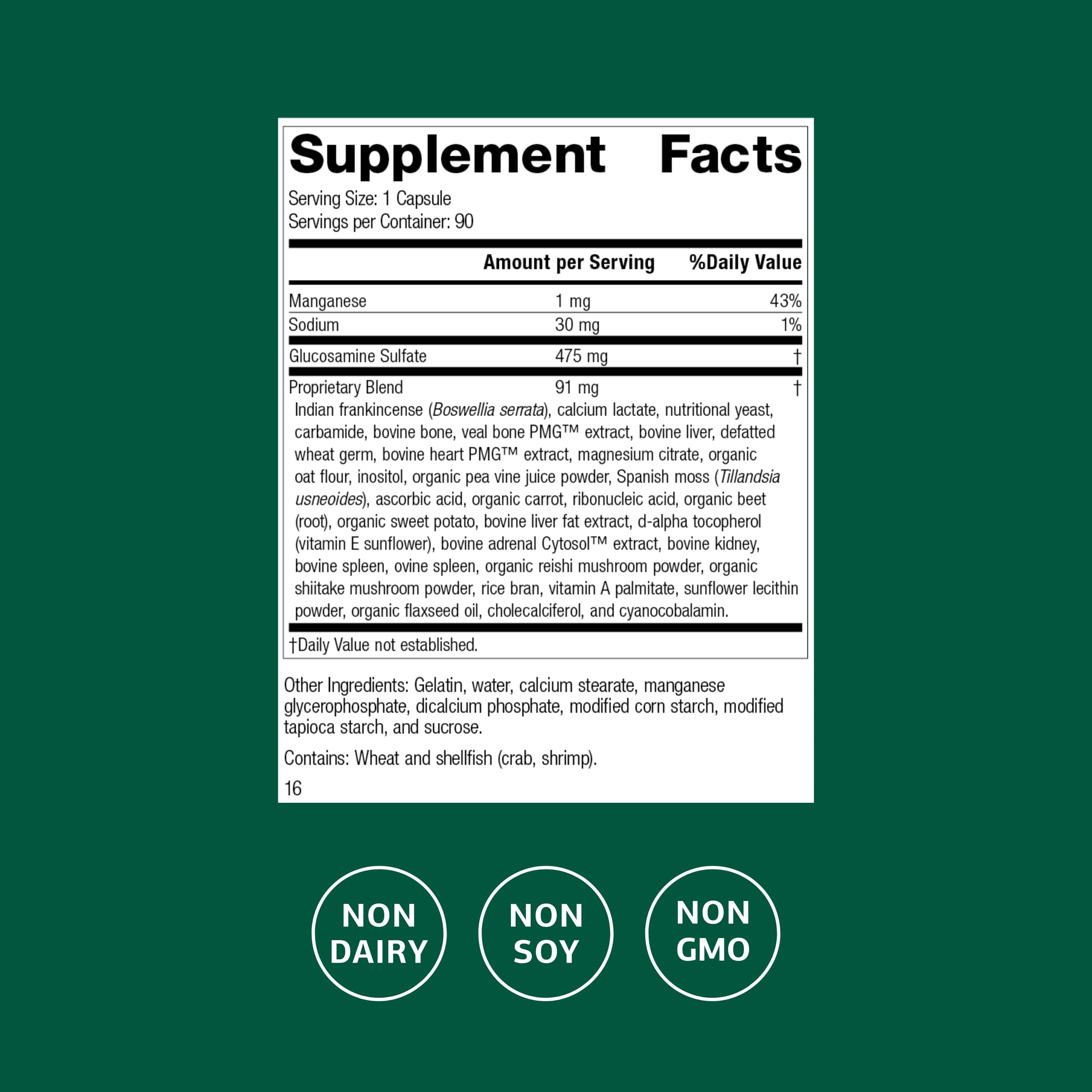 Standard Process Glucosamine Synergy bottle side view with dosage details.