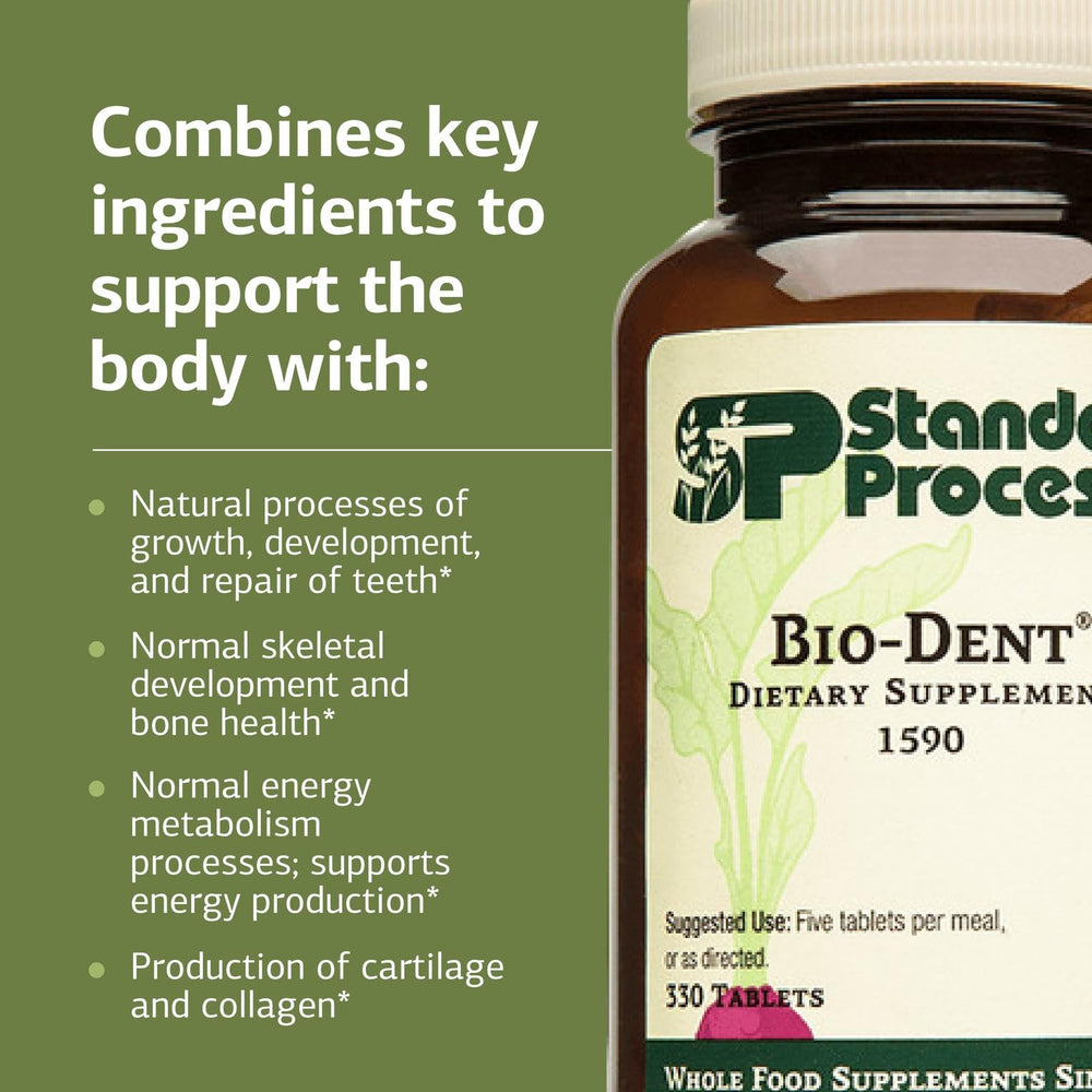 Standard Process Bio-Dent bottle back detailing ingredients and usage directions.