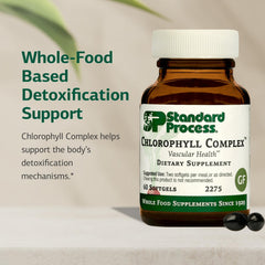 Standard Process Inc. Chlorophyll Complex ingredients packaging highlights vitamin A and buckwheat.