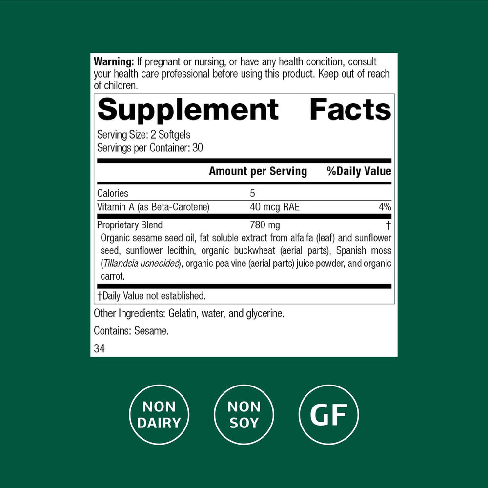Standard Process Inc. Chlorophyll Complex softgels closeup suggests simple daily immune and antioxidant support.