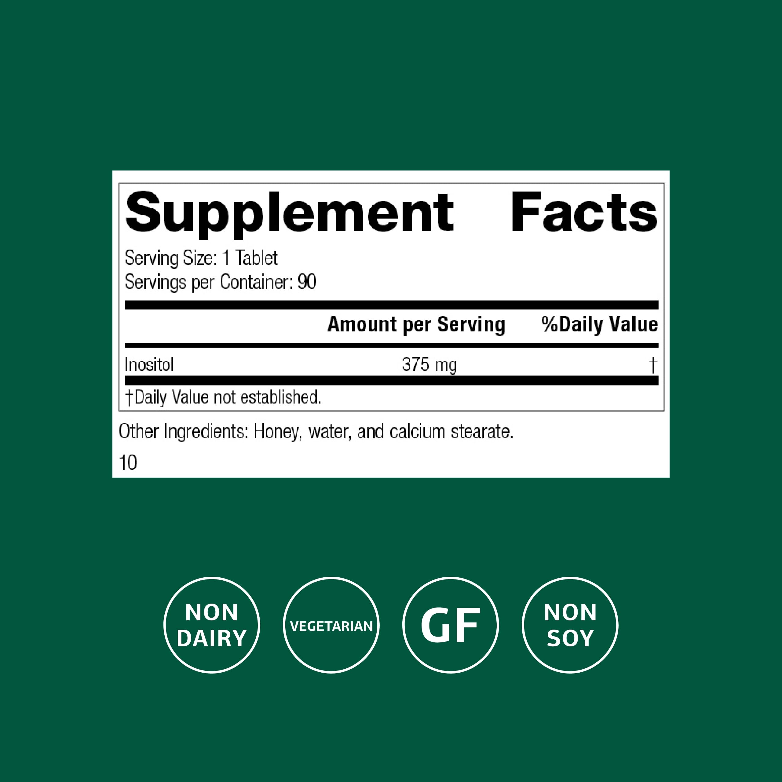 Standard Process Inositol tablets close-up highlights tablet form and dosage.