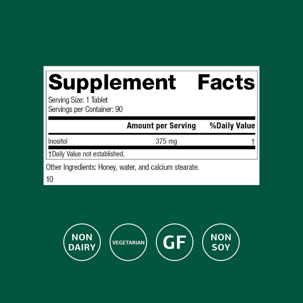 Standard Process Inositol tablets close-up highlights tablet form and dosage.