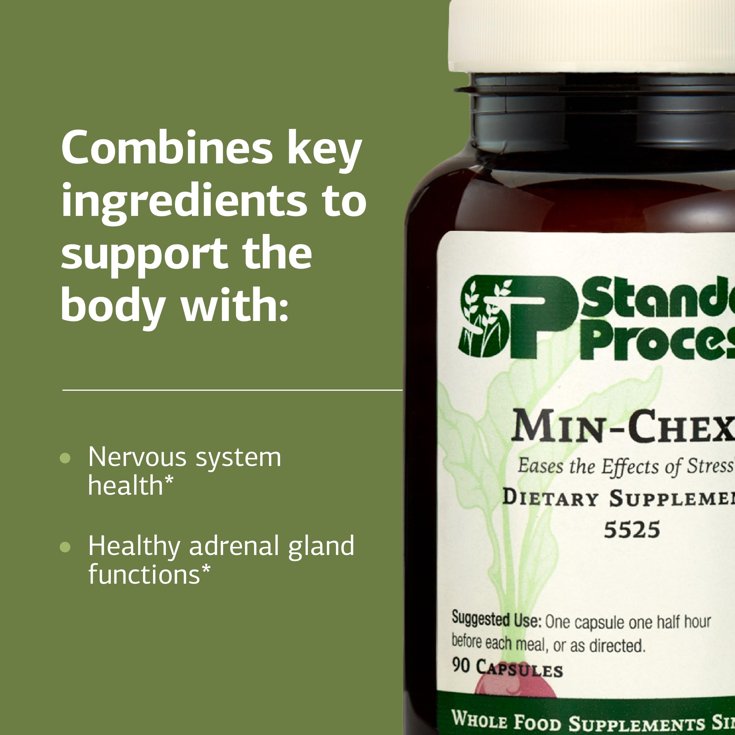 Min-Chex ingredients panel shows nutrient synergy for brain health.
