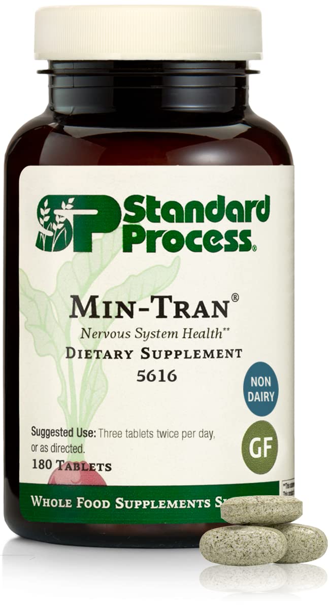 Standard Process Min-Tran bottle front view highlighting magnesium-rich nervous system support.
