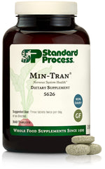 Standard Process Min-Tran bottle label shows nervous system support with magnesium.